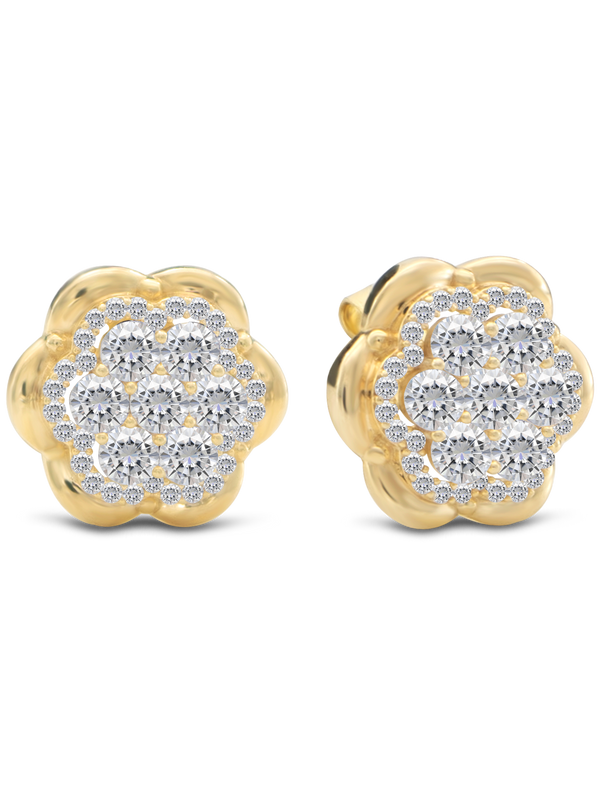 14K Gold Cubic Zirconia Rose Stud Earrings