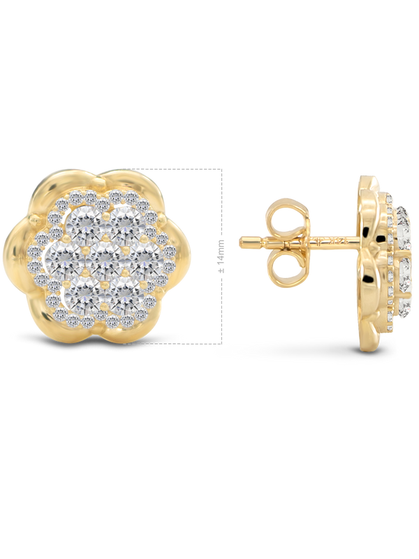 14K Gold Cubic Zirconia Rose Stud Earrings