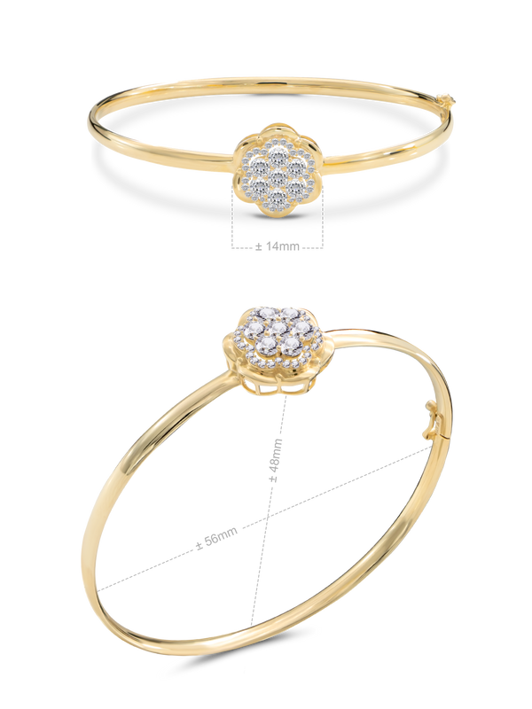 14K Gold Cubic Zirconia Rose Bangle Bracelet