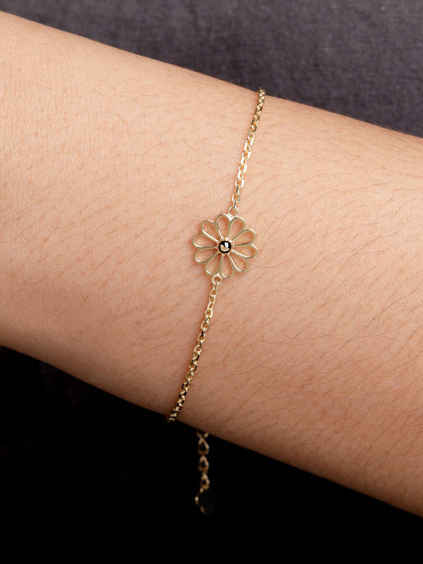 14K Gold Daisy Flower Chain Bracelet