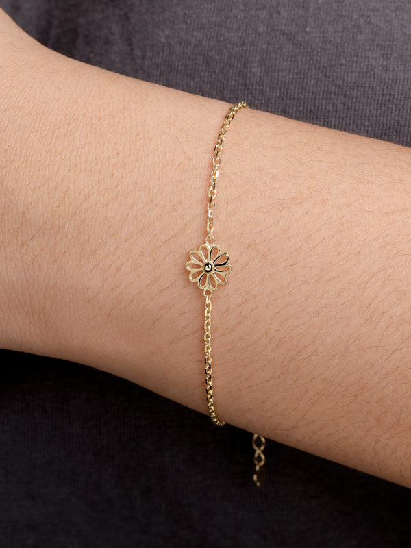 14K Gold Daisy Flower Chain Bracelet