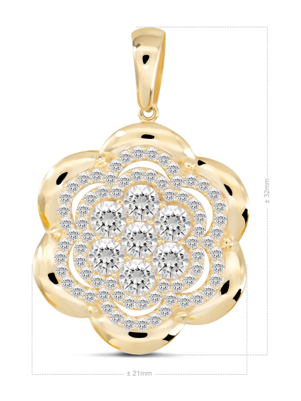 14K Gold Cubic Ziconia Rose Pendant