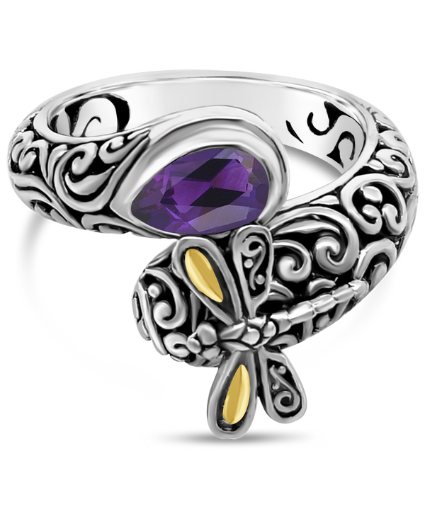 DEVATA Bali Gold Accent Sterling Silver Amethyst Bypass Ring