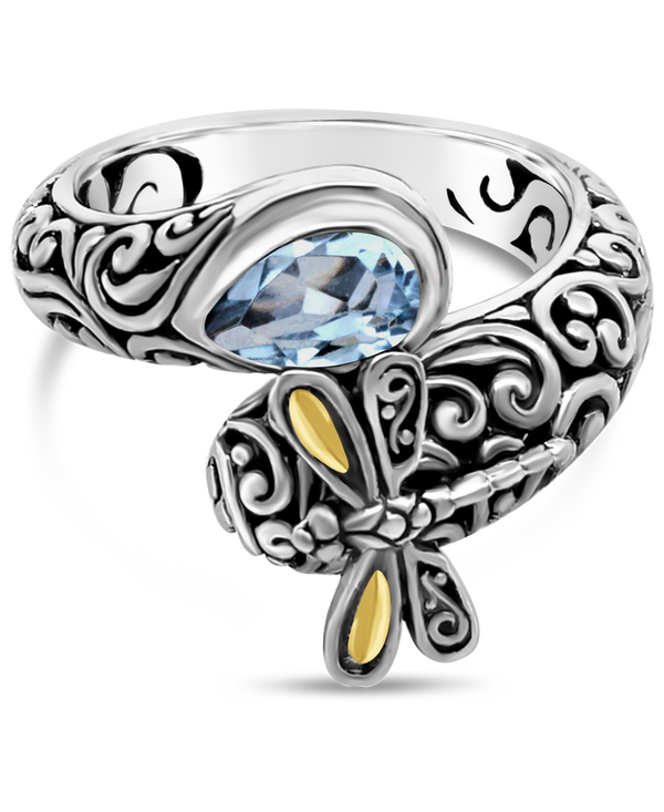 DEVATA Bali Gold Accent Sterling Silver Blue Topaz Bypass Ring