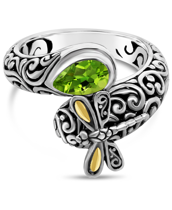 DEVATA Bali Gold Accent Sterling Silver Peridot Bypass Ring