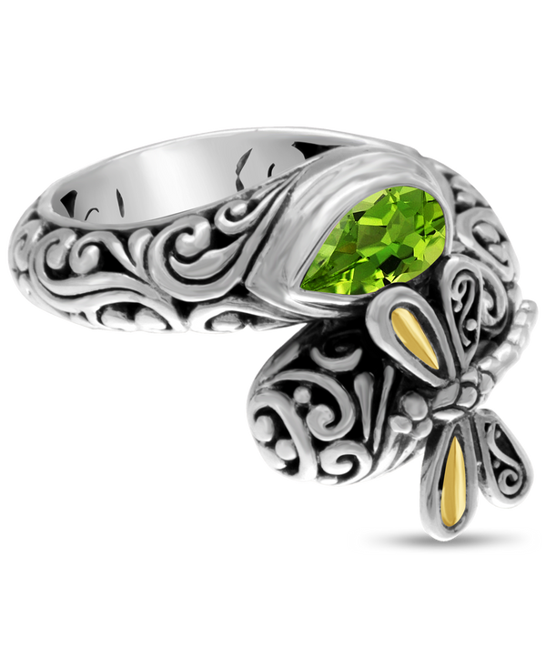 DEVATA Bali Gold Accent Sterling Silver Peridot Bypass Ring