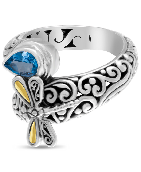 DEVATA Bali Gold Accent Sterling Silver Blue Topaz Bypass Ring