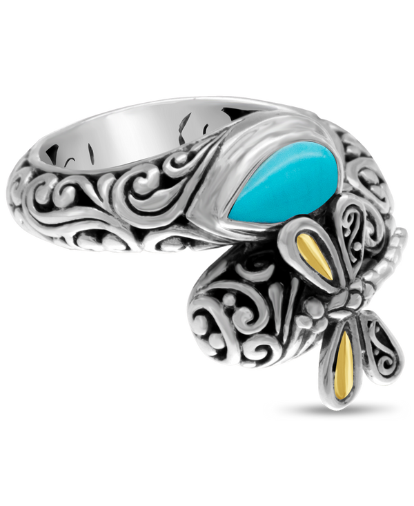 DEVATA Bali Gold Accent Sterling Silver Turquoise Bypass Ring