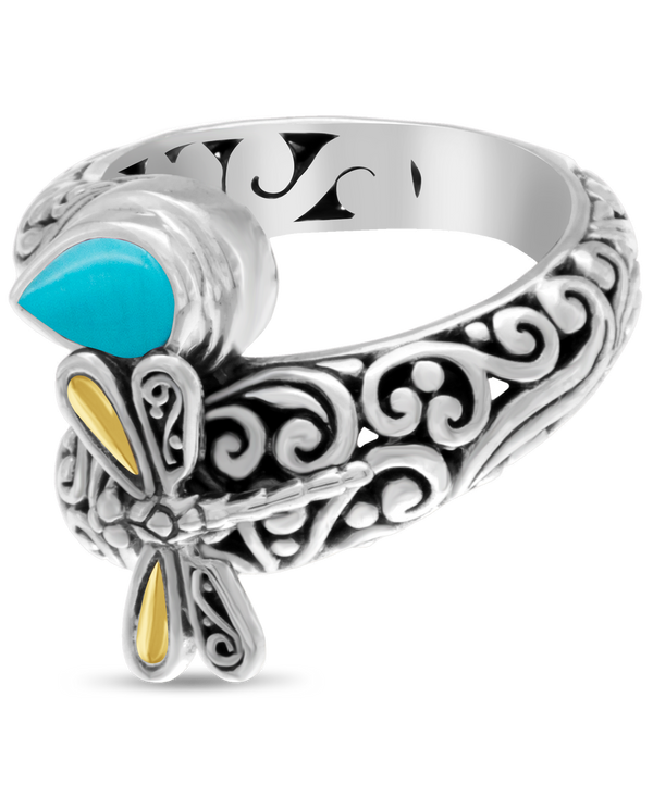 DEVATA Bali Gold Accent Sterling Silver Turquoise Bypass Ring