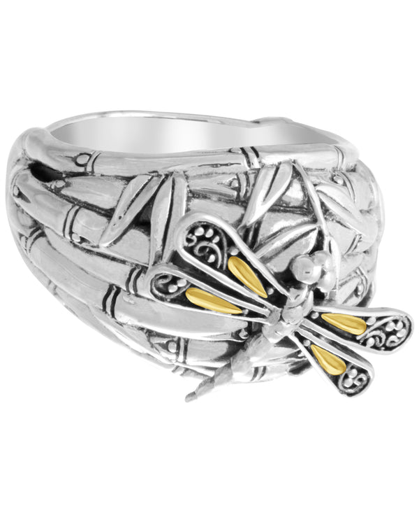 Sterling Silver with 18K Gold Accents Sweet Dragonfly Bali Bamboo Dome Ring