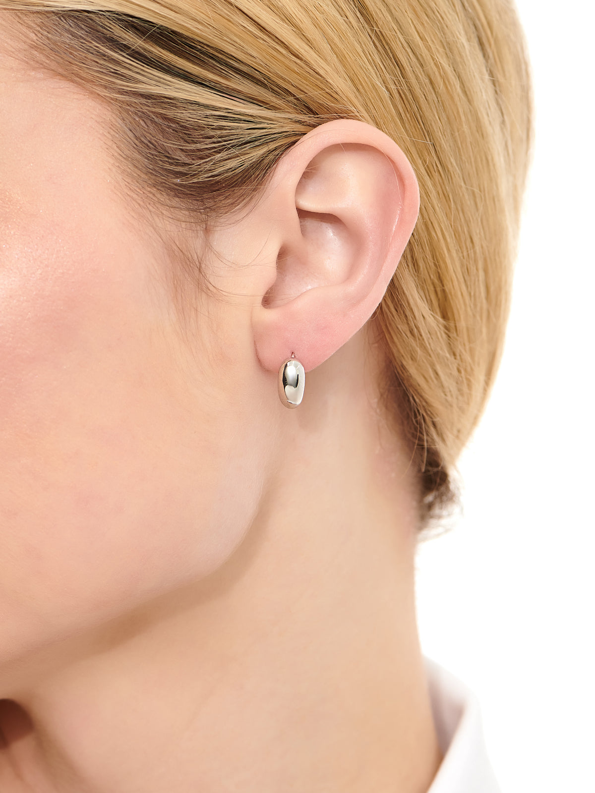 DEVATA Teardrop Hoop Earrings in Rhodium Plated Sterling Silver