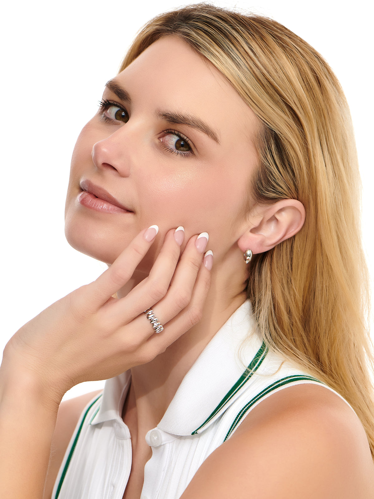 DEVATA Teardrop Hoop Earrings in Rhodium Plated Sterling Silver