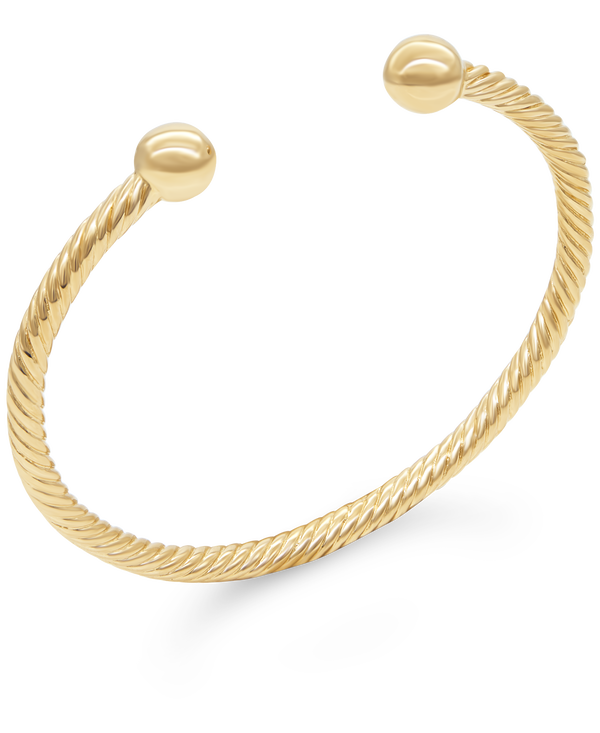 18K Gold Plated Sterling Silver Twisted Cable Ball Cuff Bracelet