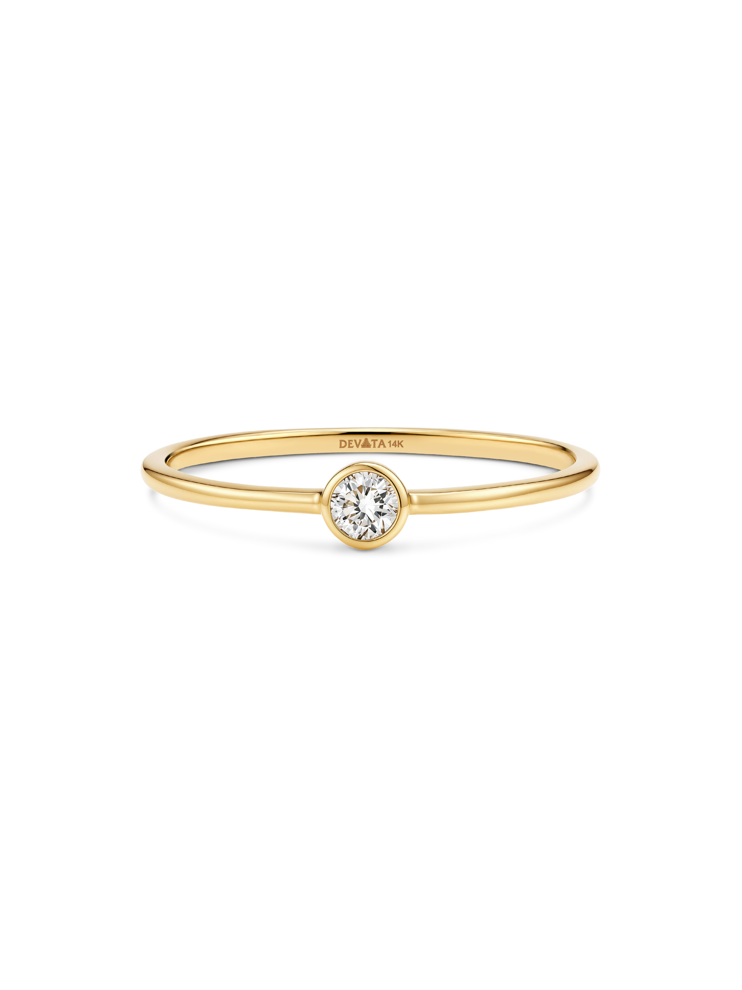 14K Gold Round Bezel Lab Grown Diamond Solitaire Ring