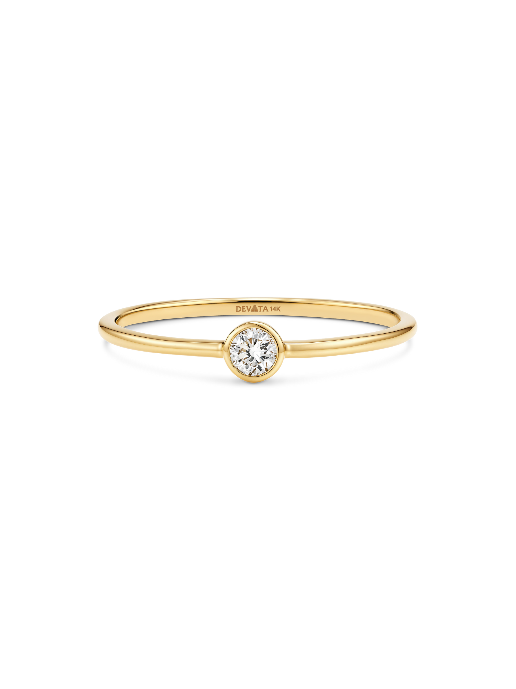 14K Gold Round Bezel Lab Grown Diamond Solitaire Ring