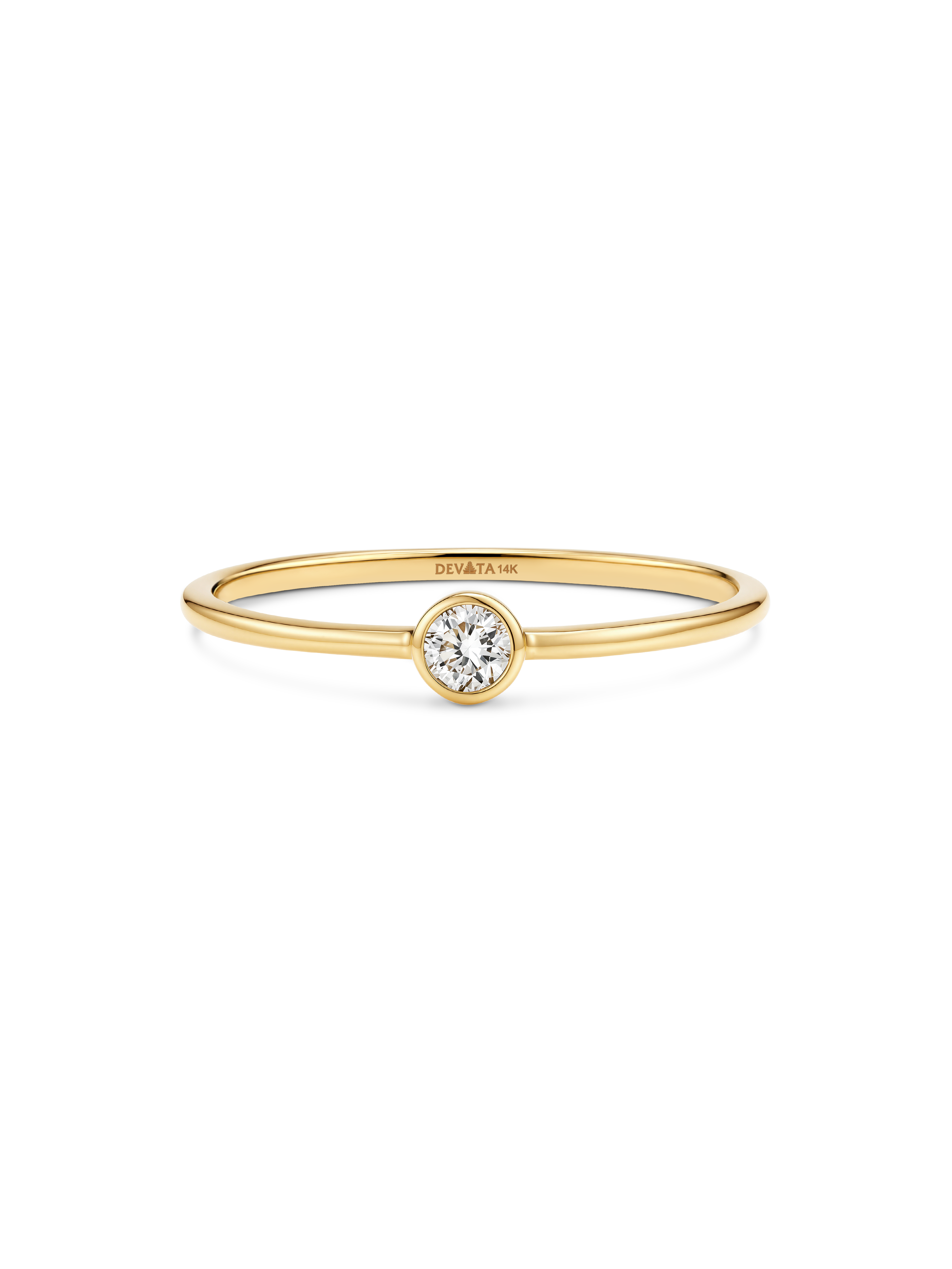 14K Gold Round Bezel Lab Grown Diamond Solitaire Ring