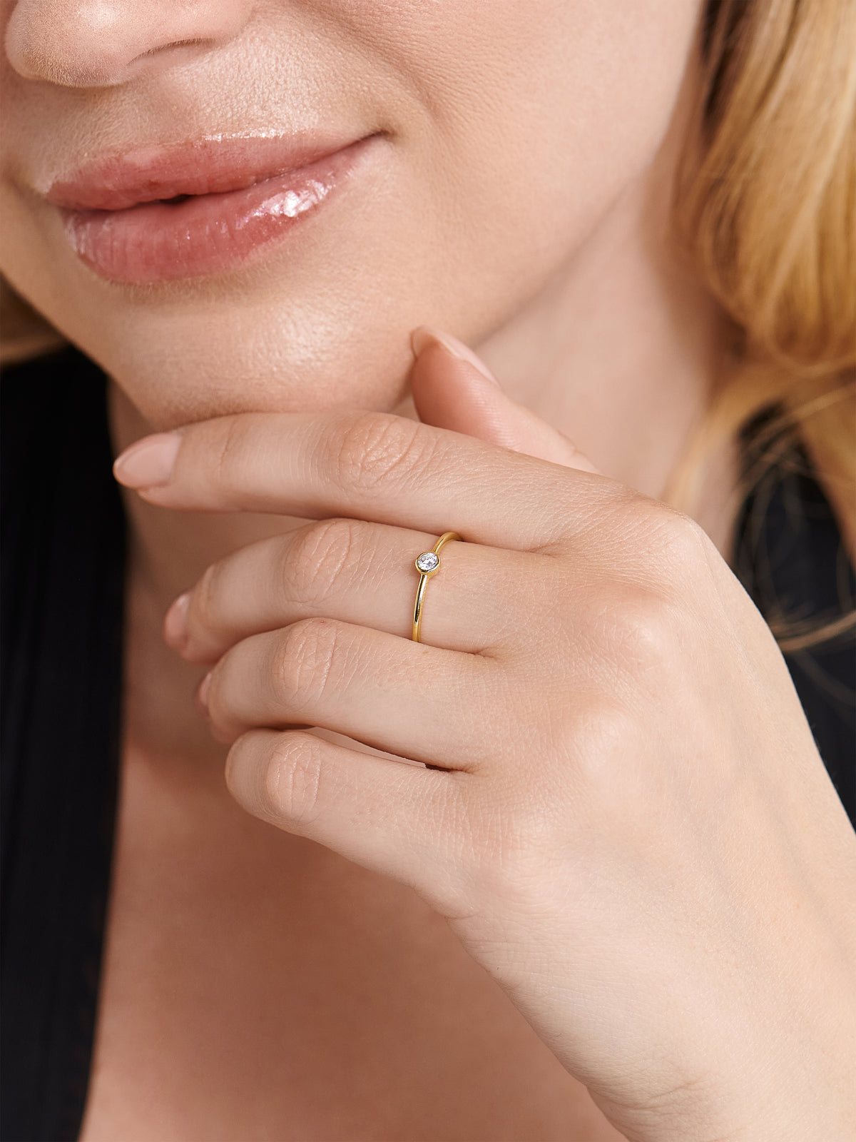 14K Gold Round Bezel Lab Grown Diamond Solitaire Ring