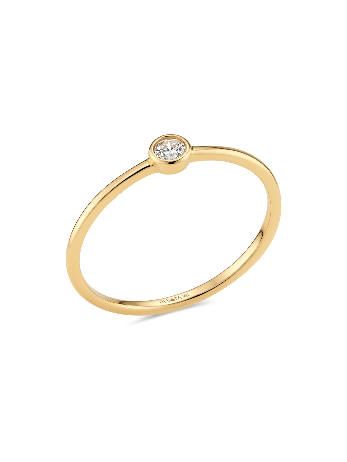 14K Gold Round Bezel Lab Grown Diamond Solitaire Ring