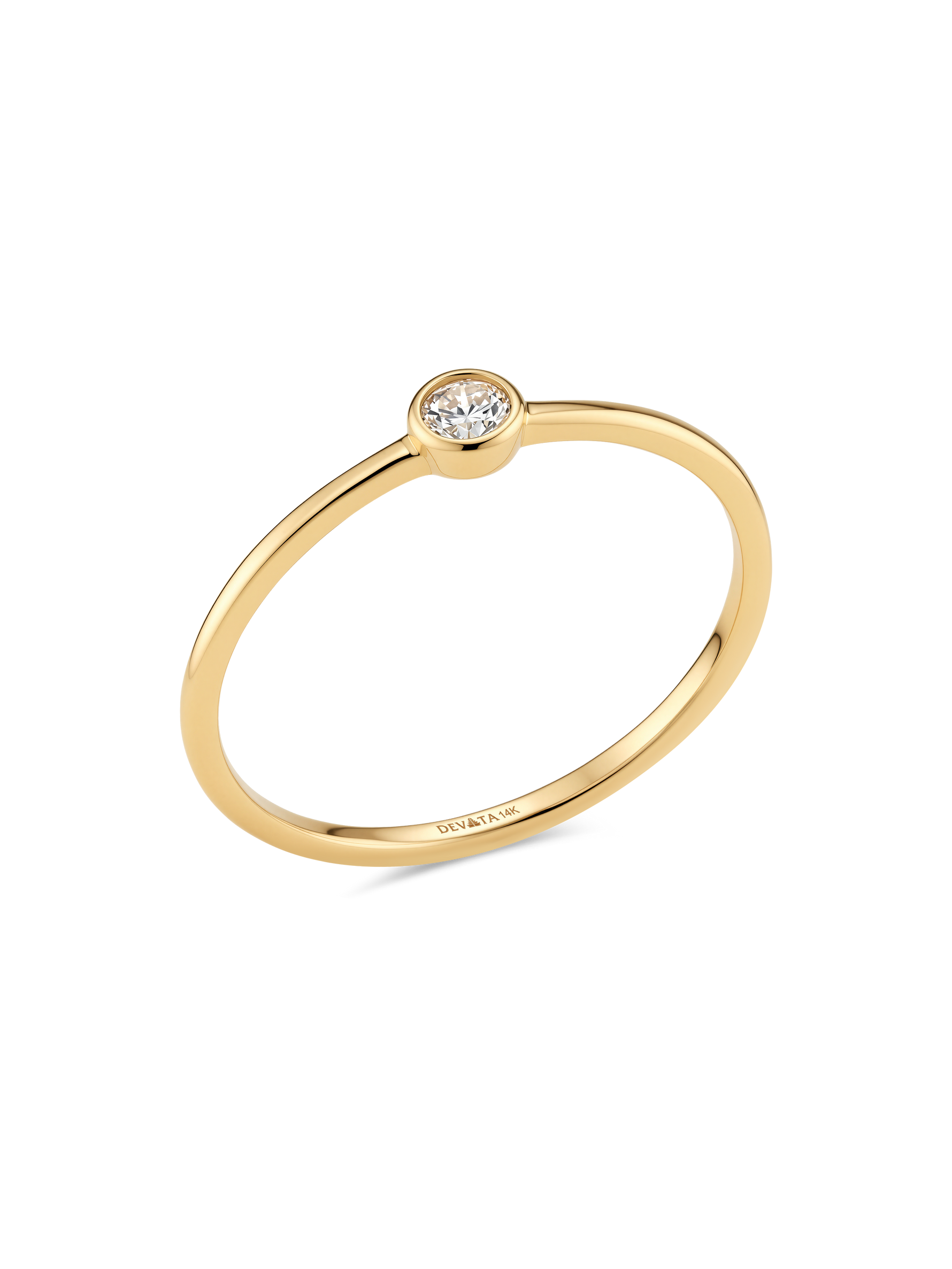 14K Gold Round Bezel Lab Grown Diamond Solitaire Ring