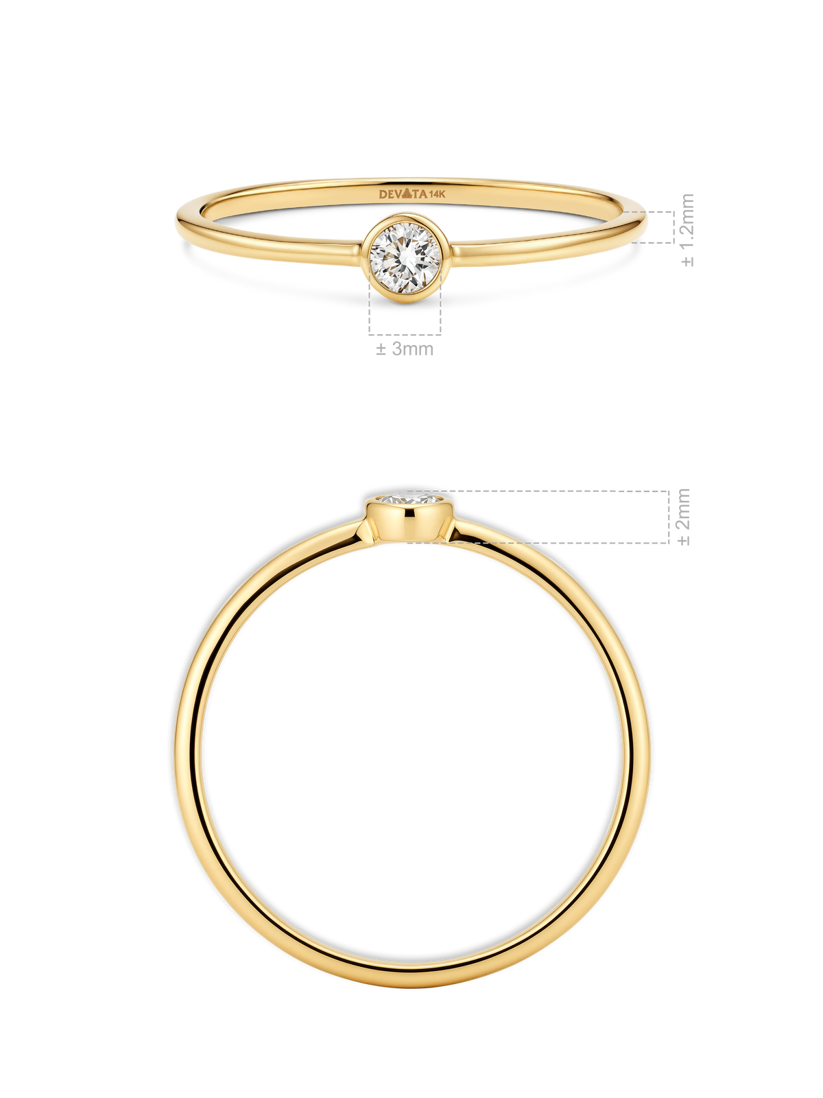 14K Gold Round Bezel Lab Grown Diamond Solitaire Ring