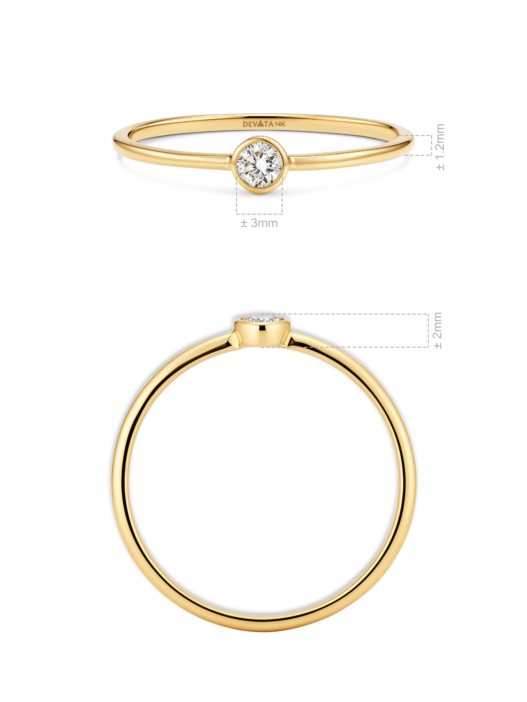 14K Gold Round Bezel Lab Grown Diamond Solitaire Ring