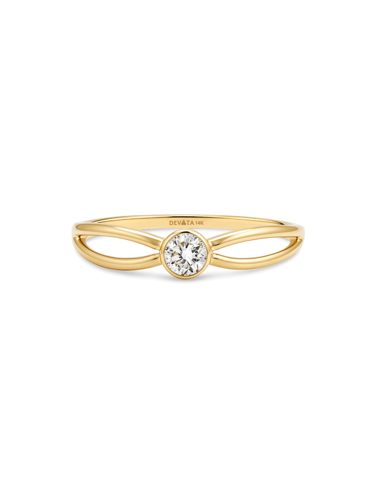 Knot Round Bezel Lab Grown Diamond Ring in 14K Gold