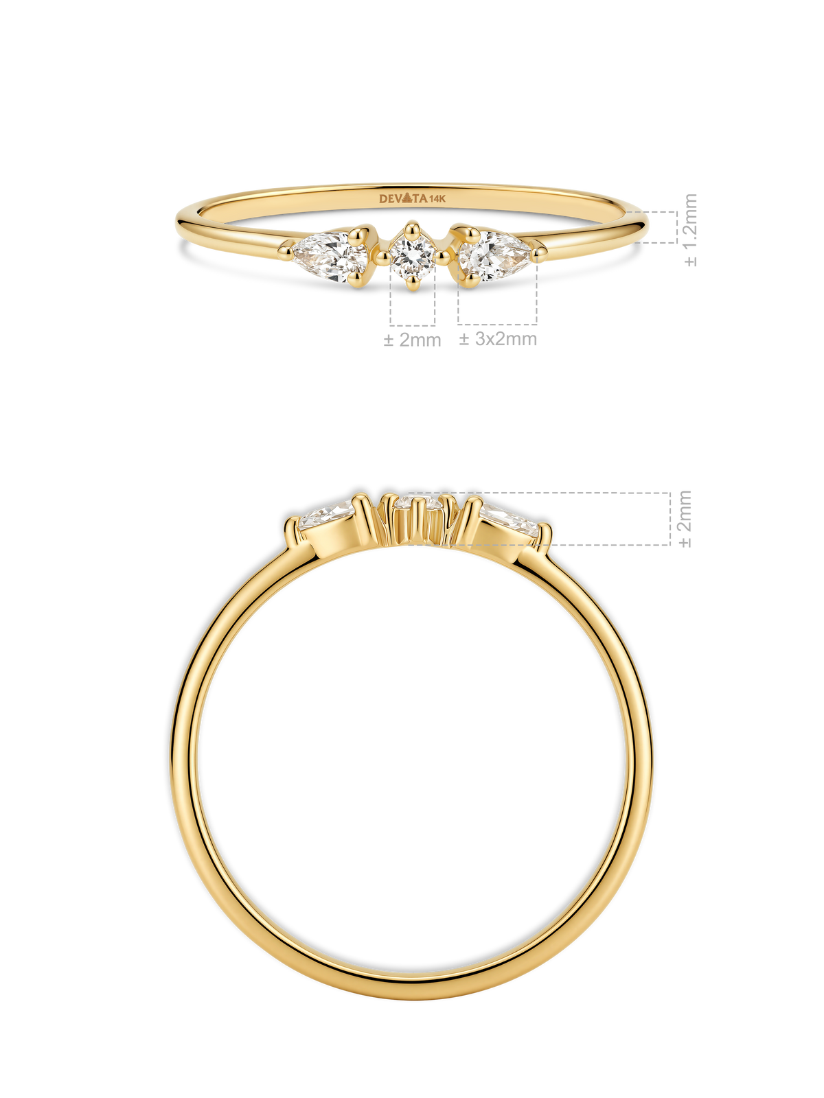 14K Gold Trio Lab Grown Diamond Ring