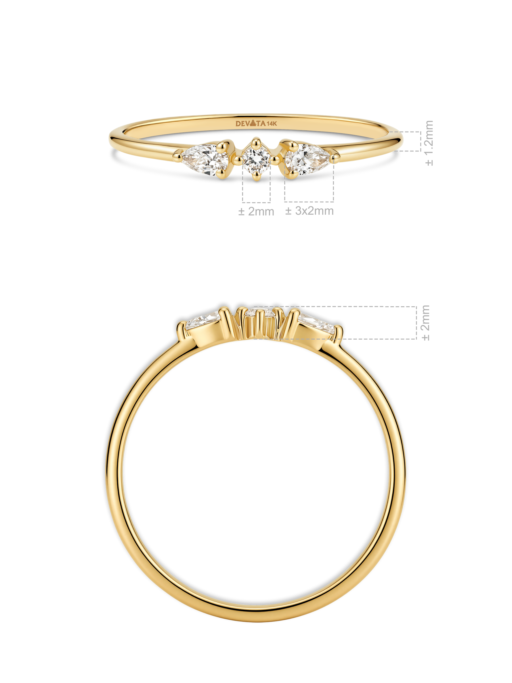 14K Gold Trio Lab Grown Diamond Ring
