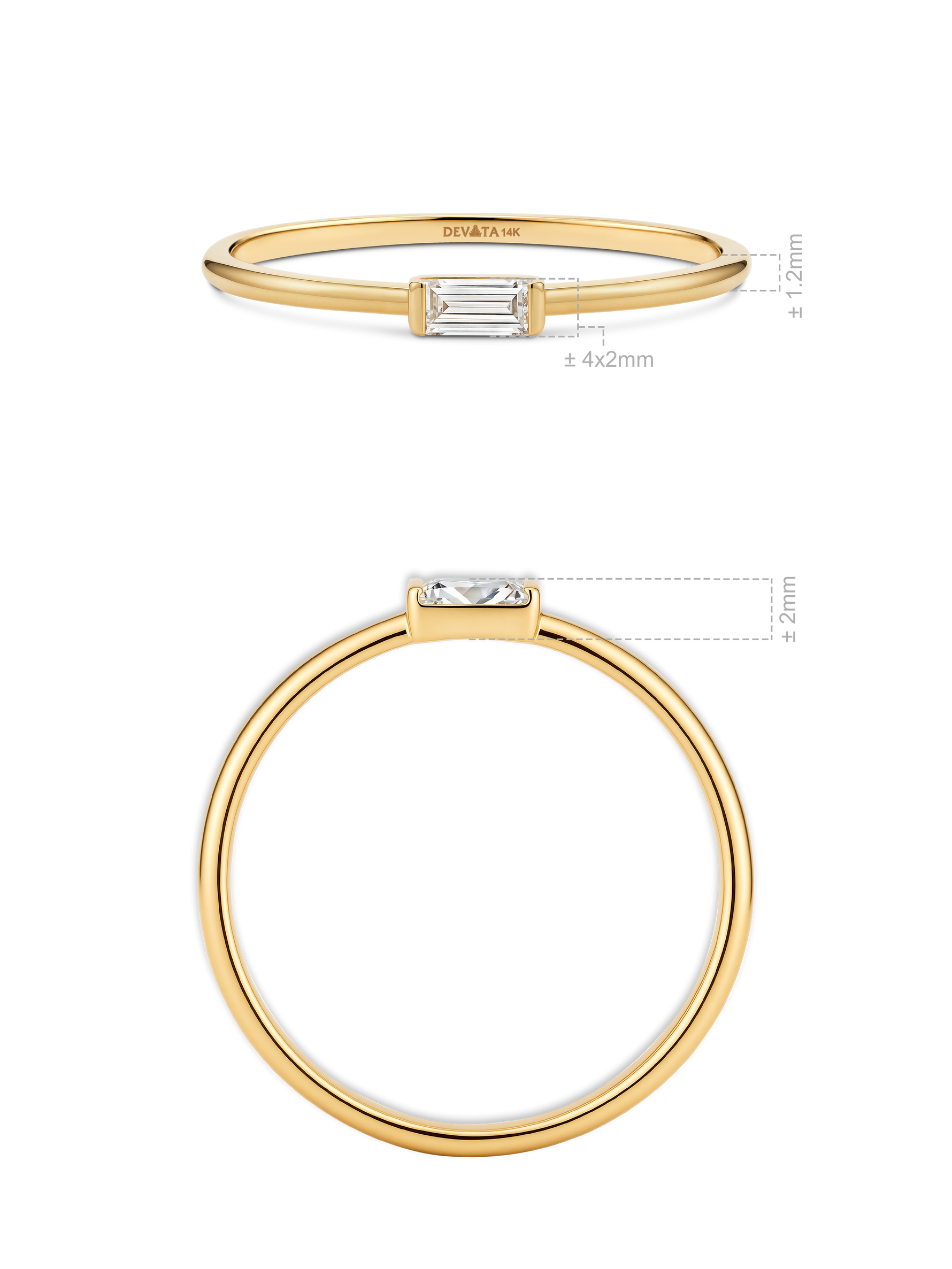 14K Gold Baguette Lab Grown Diamond Ring