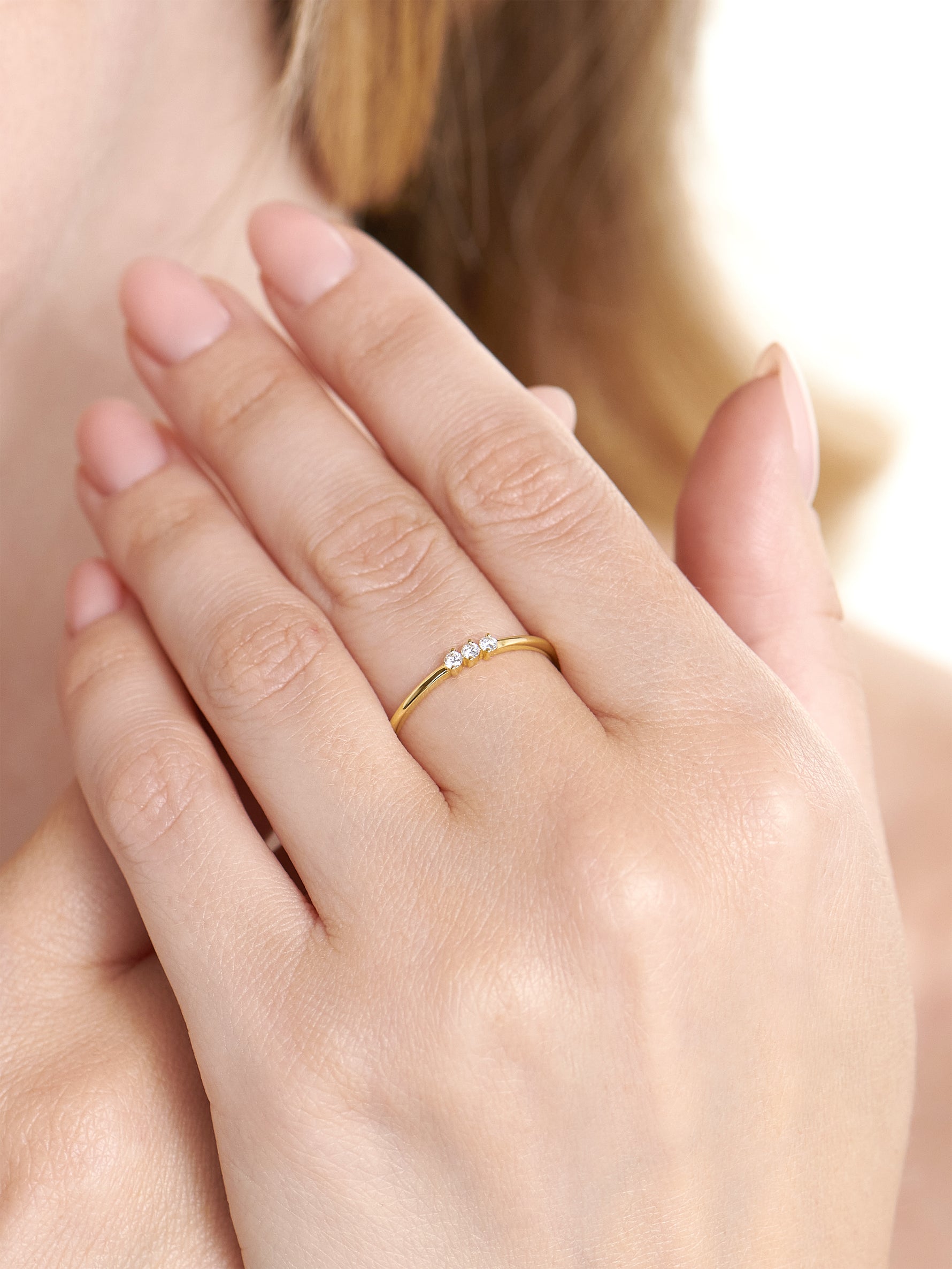 14K Gold Triple Round Lab Grown Diamond Ring