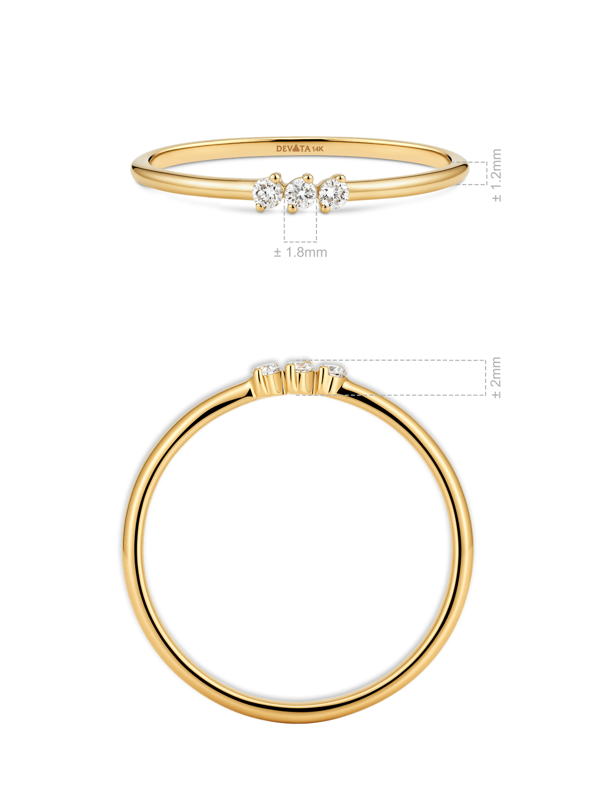 14K Gold Triple Round Lab Grown Diamond Ring