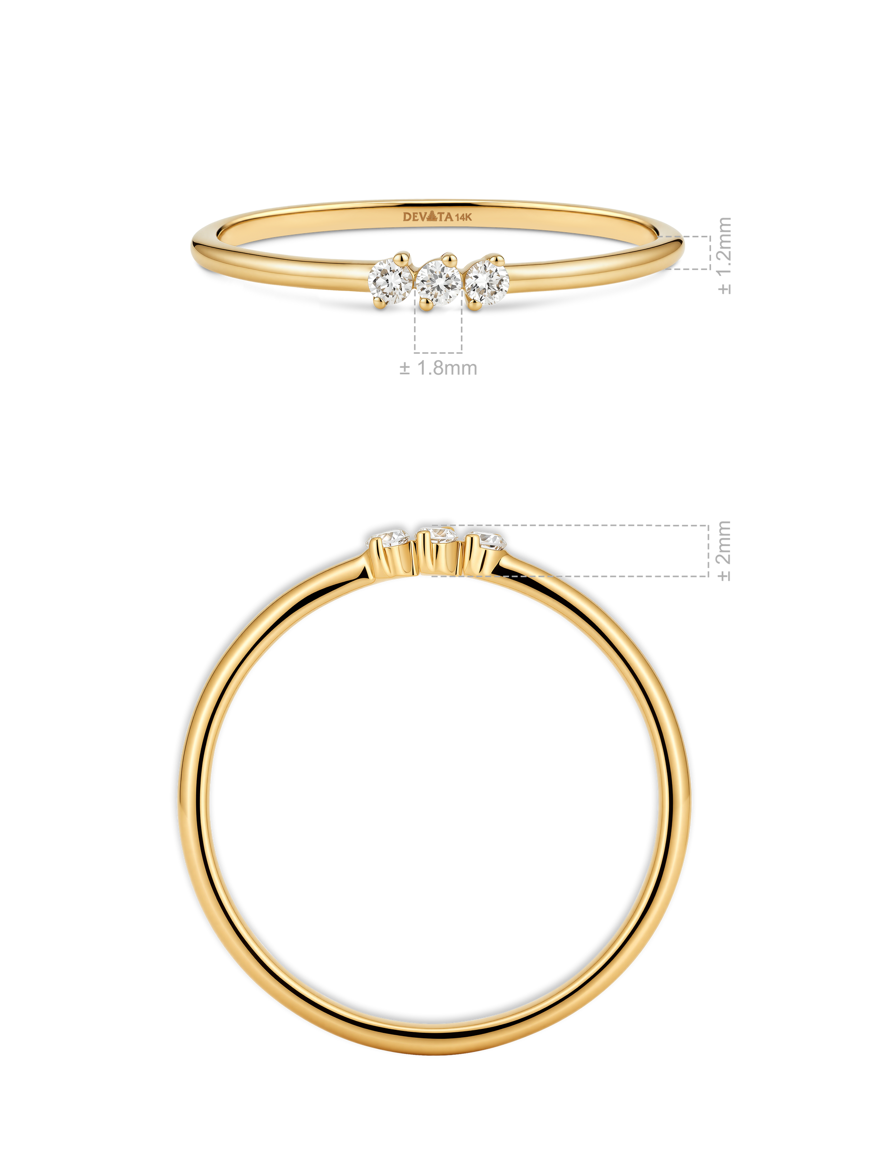 14K Gold Triple Round Lab Grown Diamond Ring