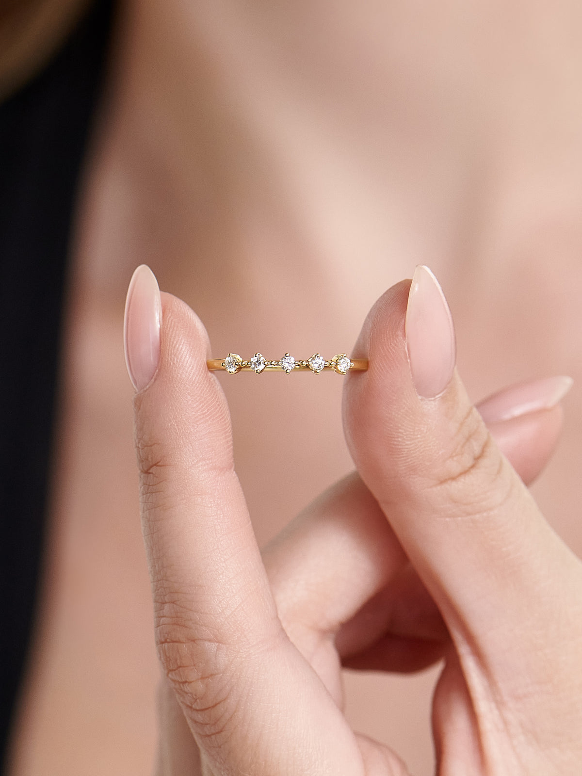 14K Gold Station Lab Grown Diamond Ring
