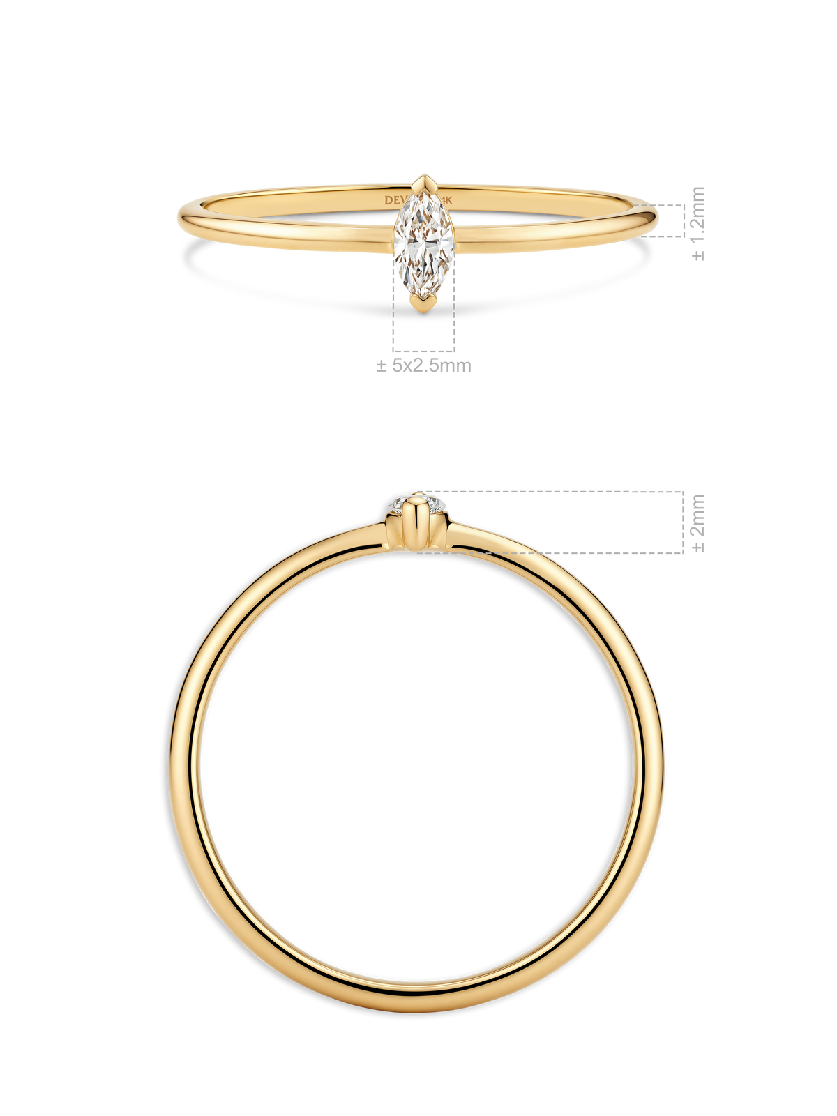14K Gold Marquise Lab Grown Diamond Solitaire Ring