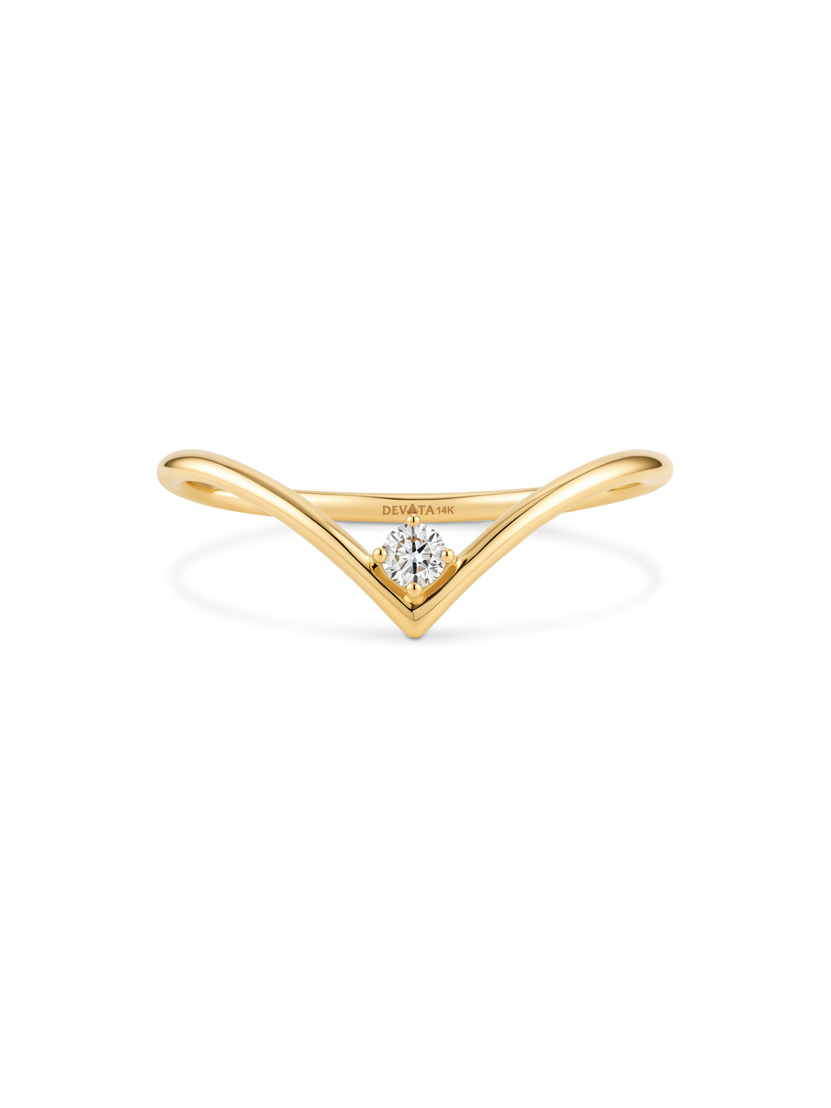 14K Gold Chevron Round Lab Grown Diamond Ring