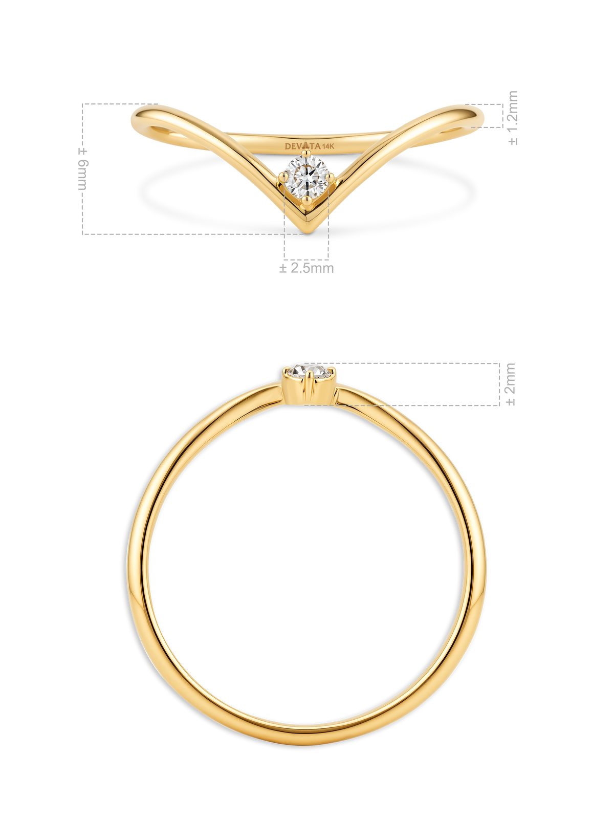 14K Gold Chevron Round Lab Grown Diamond Ring