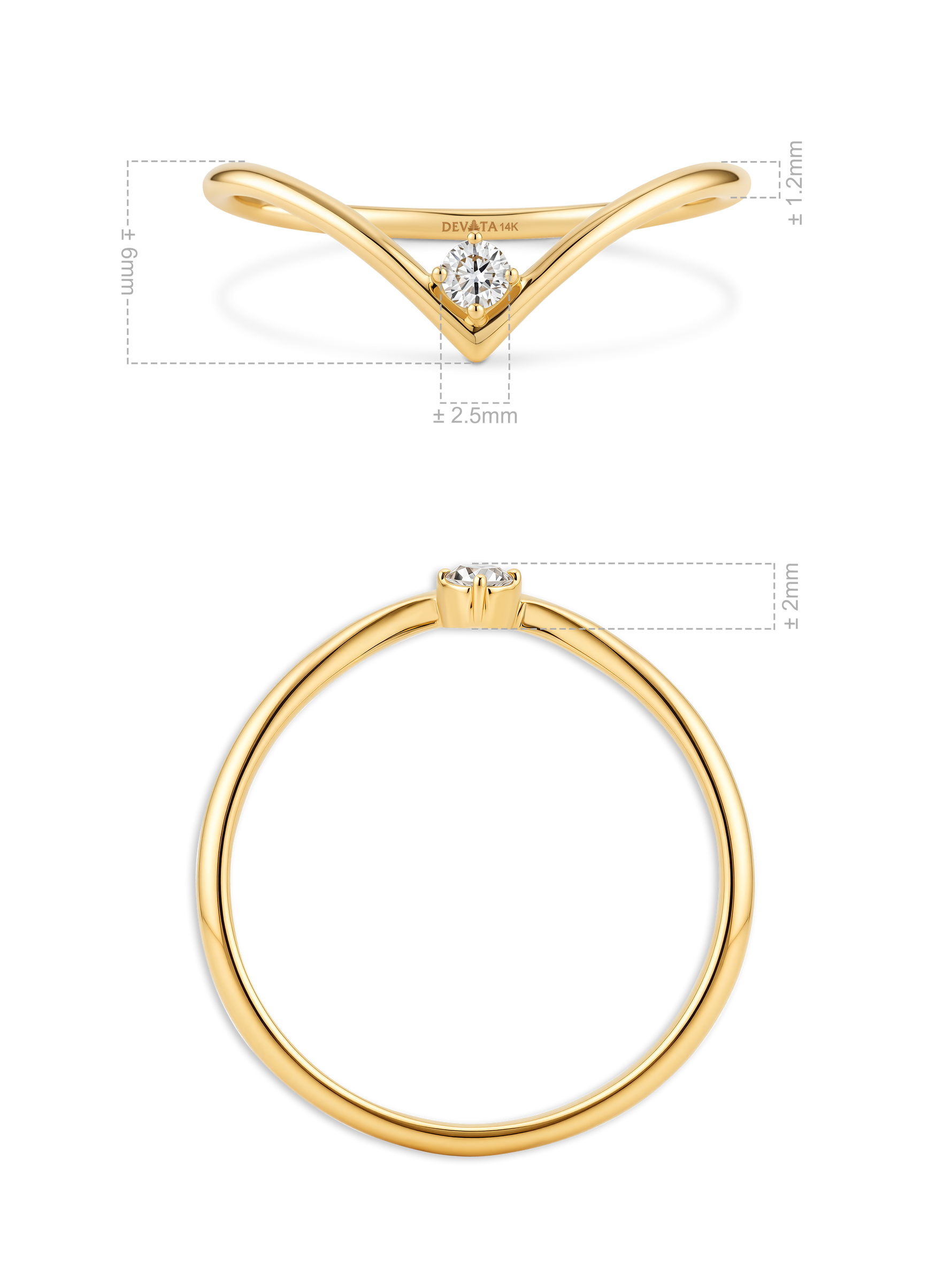 14K Gold Chevron Round Lab Grown Diamond Ring