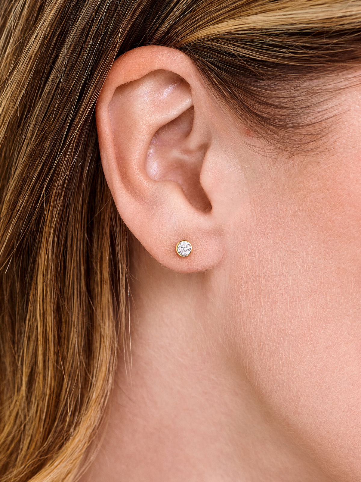 Round Bezel Lab Grown Diamond Stud Earrings