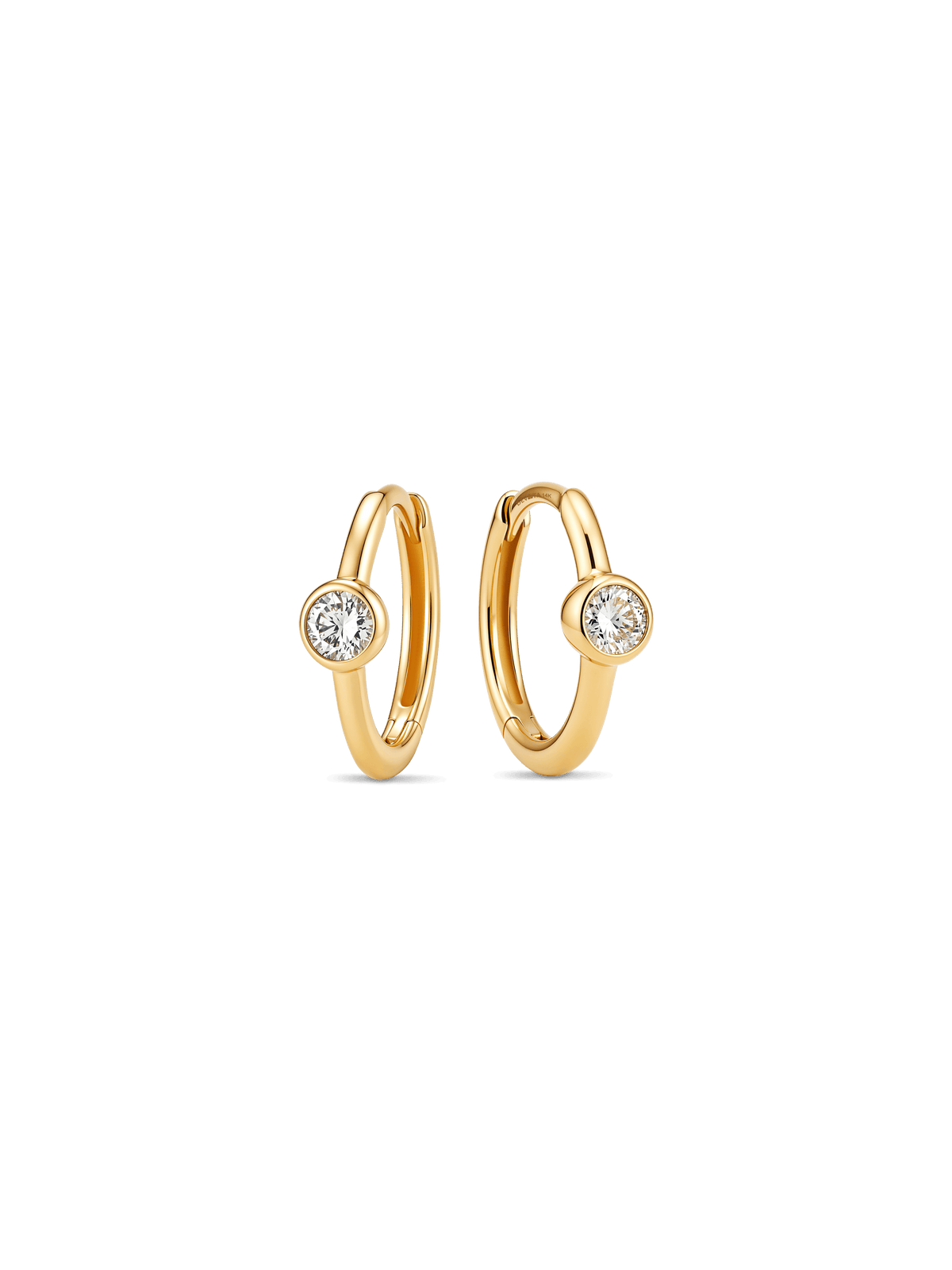 Round Bezel Lab Grown Diamond Hoop Earrings in 14K Gold