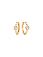 Round Bezel Lab Grown Diamond Hoop Earrings in 14K Gold