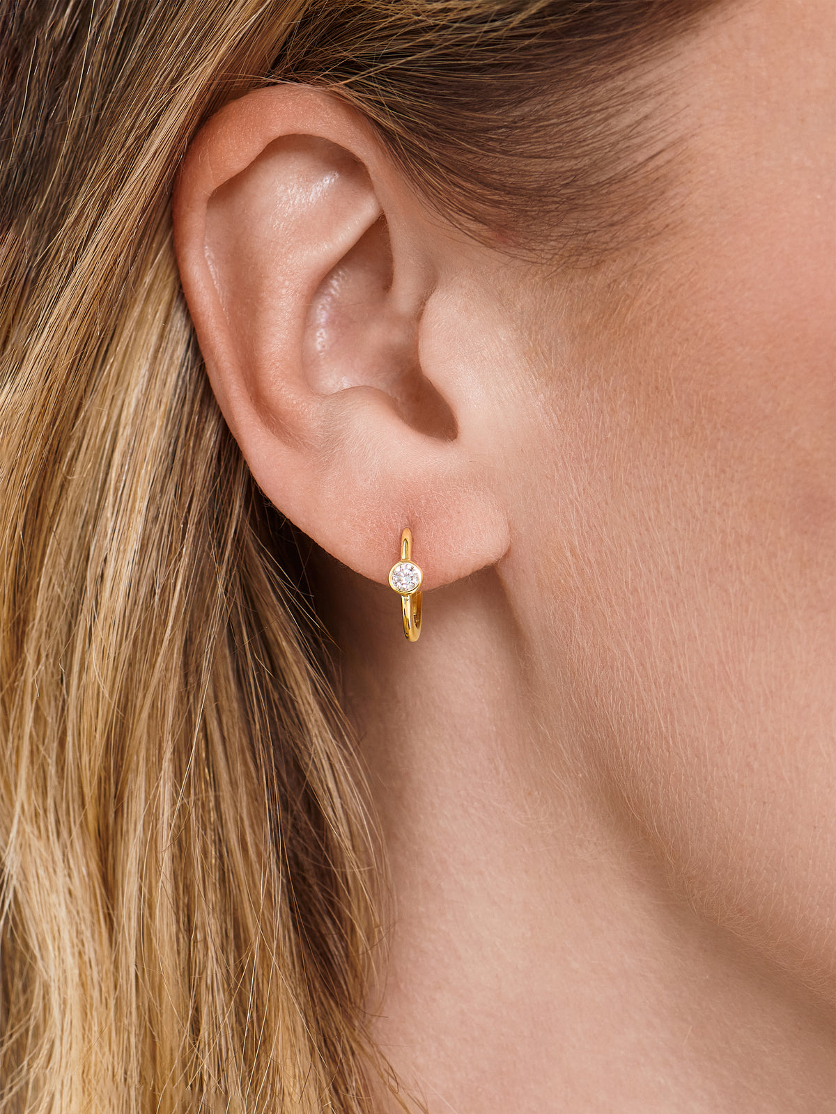 Round Bezel Lab Grown Diamond Hoop Earrings in 14K Gold