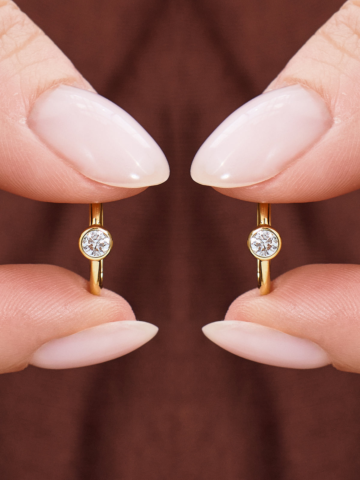 Round Bezel Lab Grown Diamond Hoop Earrings in 14K Gold