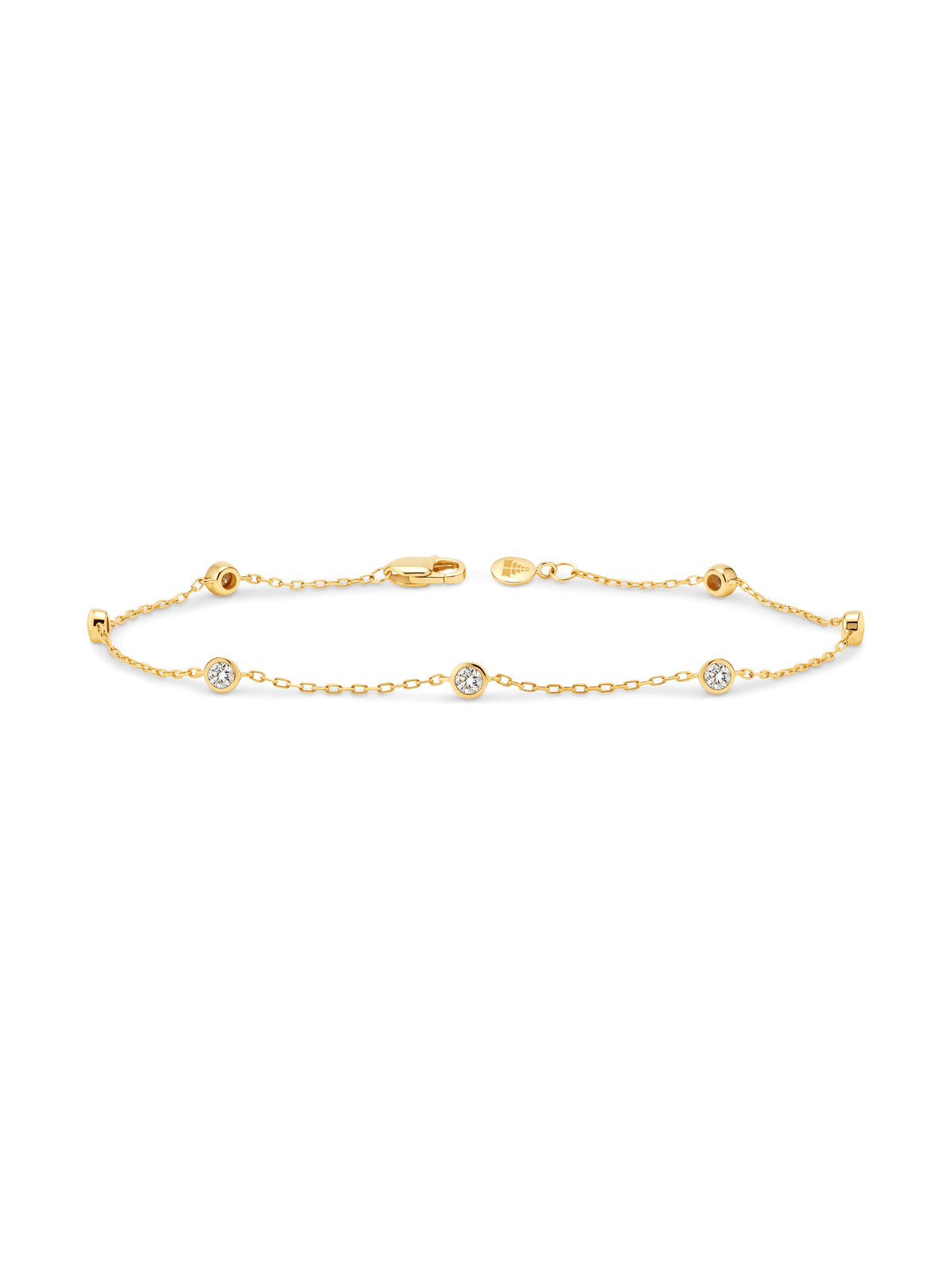 Station Round Bezel Lab Grown Diamond Chain Bracelet in 14K Gold