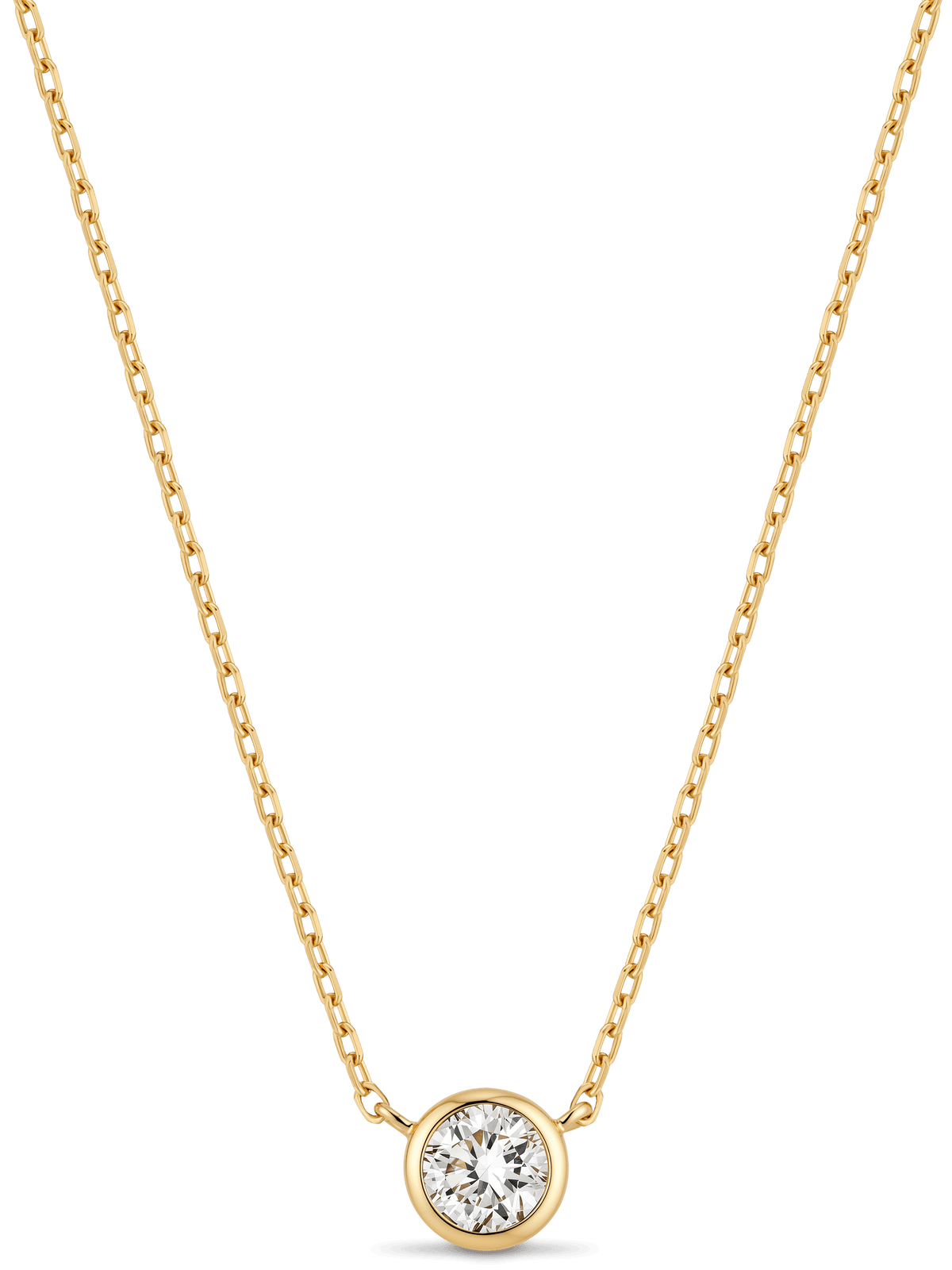 Round Bezel Lab Grown Diamond Chain Necklace in 14K Gold