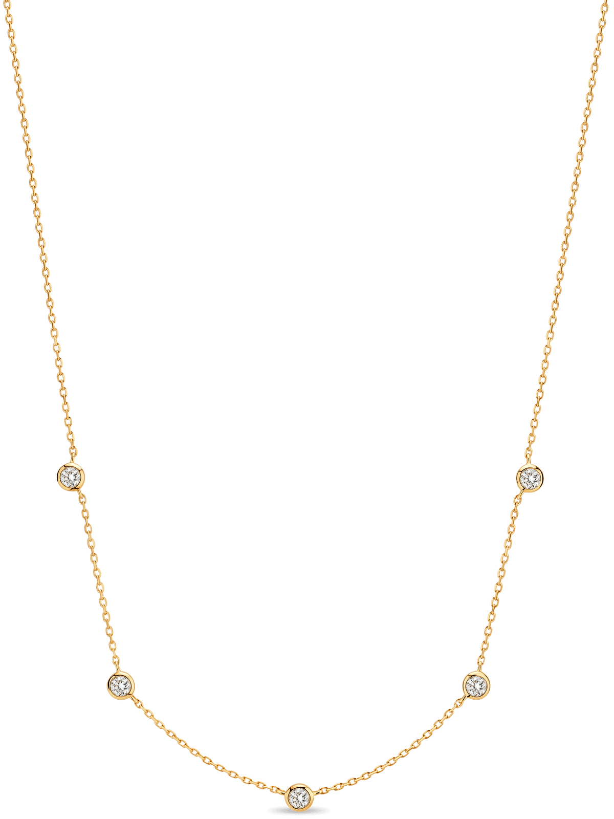 Station Round Bezel Lab Grown Diamond Chain Necklace in 14K Gold