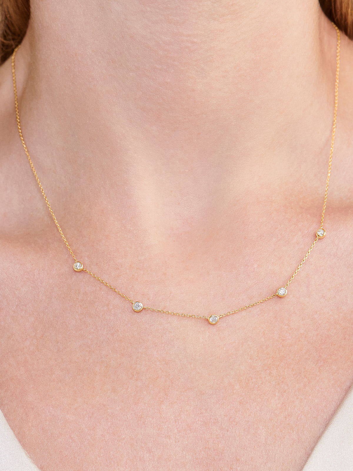Station Round Bezel Lab Grown Diamond Chain Necklace in 14K Gold