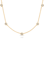 Station Round Bezel Lab Grown Diamond Chain Necklace in 14K Gold