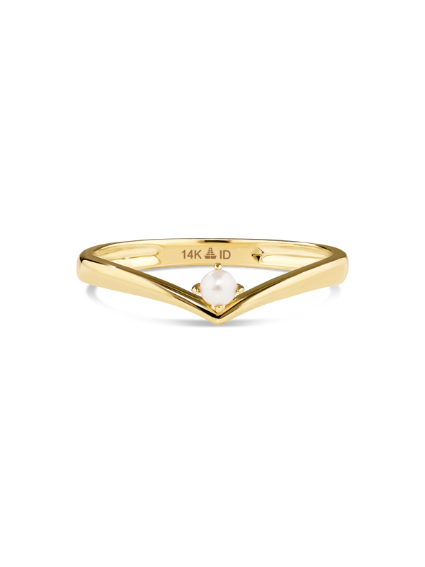 Devata Freshwater Pearl Wishbone Ring in 14K Gold