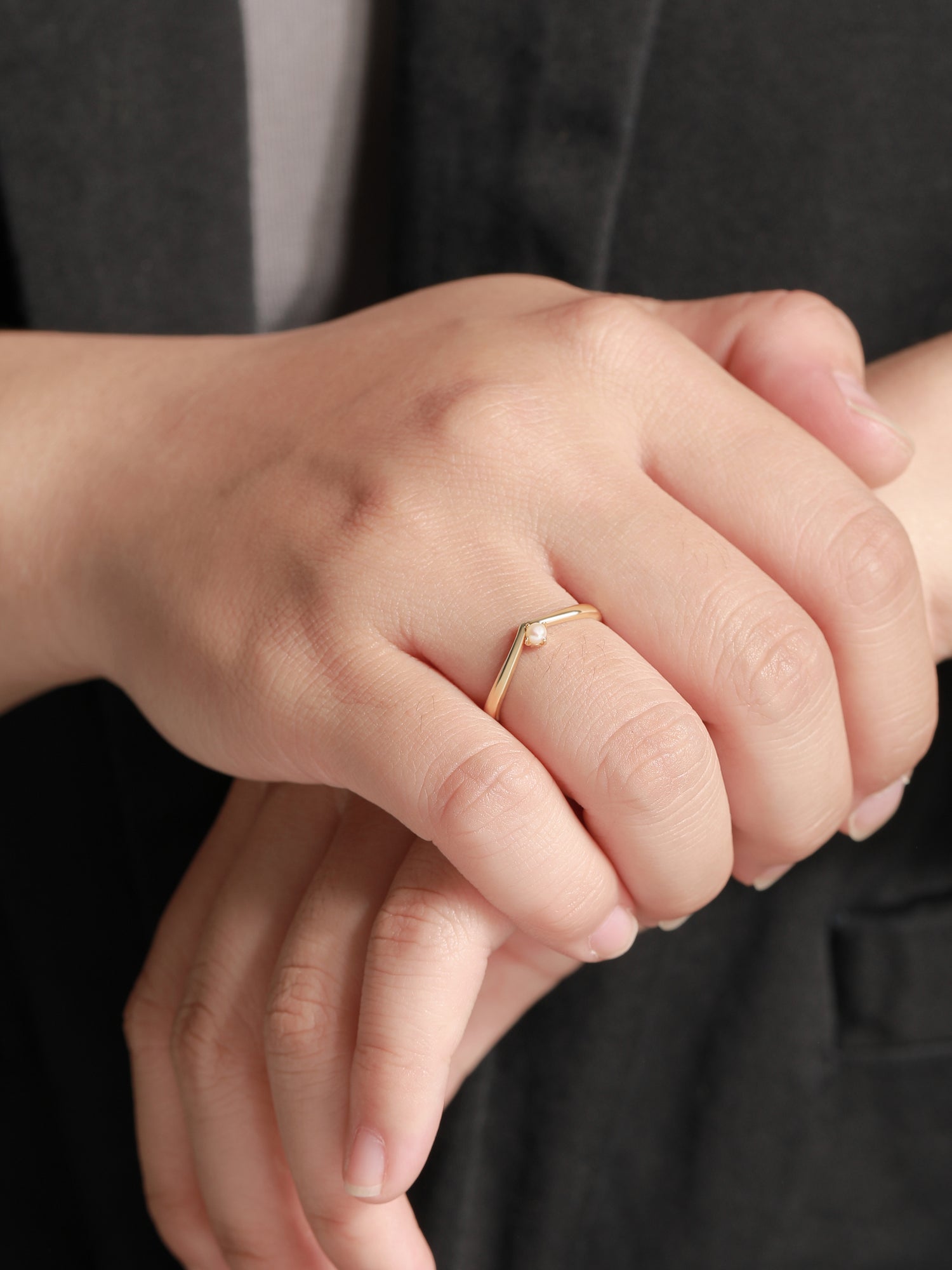 Devata Freshwater Pearl Wishbone Ring in 14K Gold