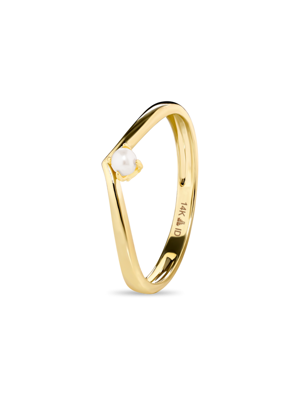 Devata Freshwater Pearl Wishbone Ring in 14K Gold